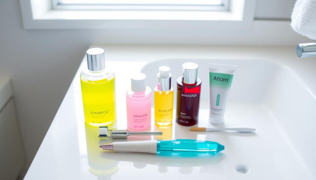 travel-sized toiletries travel-sized toiletries